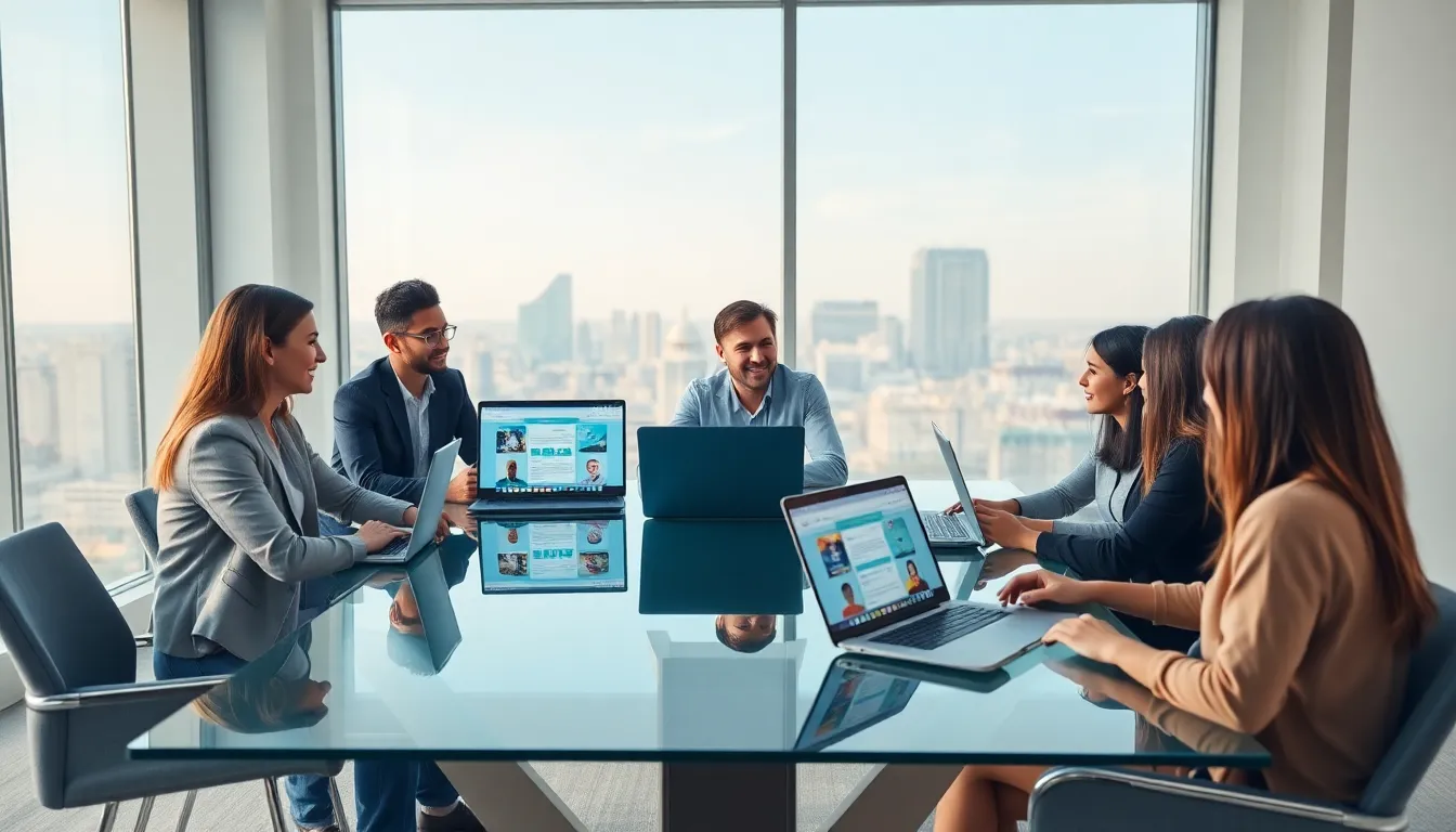 diverse professionals collaborating in a modern remote workspace.