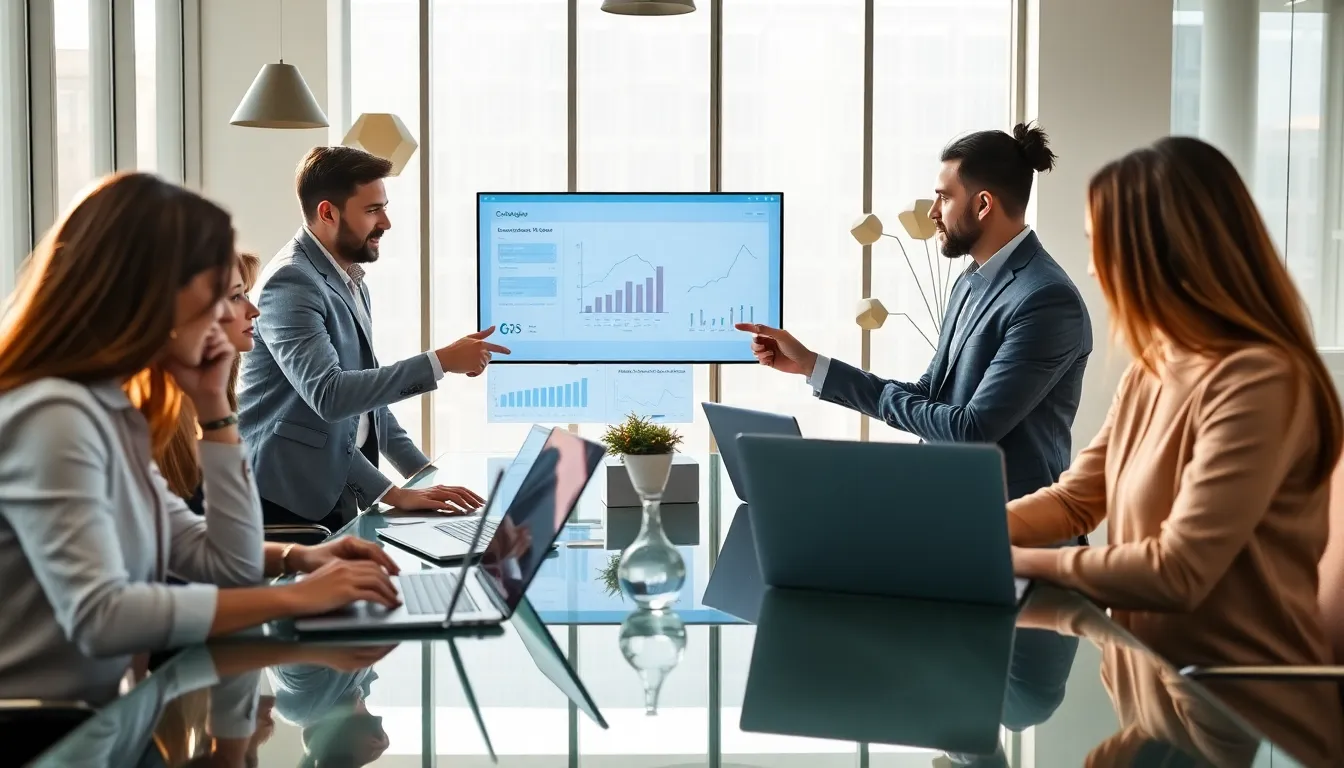 diverse team collaborating on B2B SaaS solutions in a modern office.