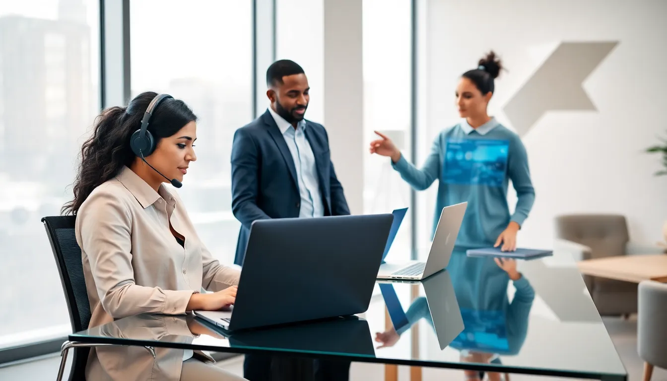 diverse team collaborating on SaaS customer support in a modern office.